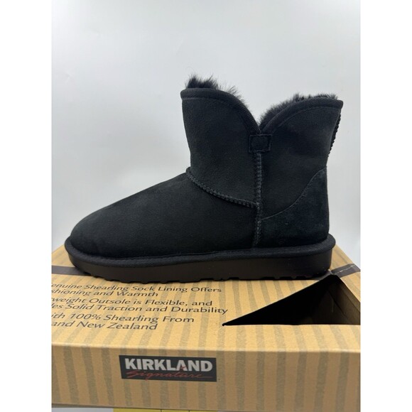 Kirkland Women's Shearling Scalloped Edge Suede Boot Booties Black NEW Size 7 - Picture 10 of 16